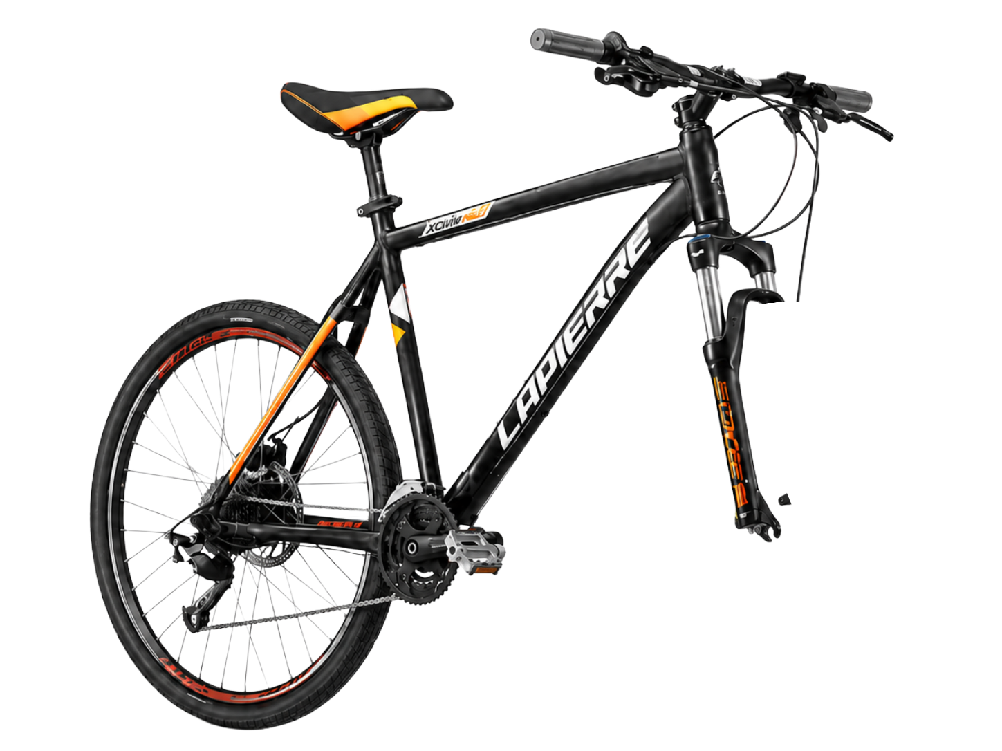 Vélo tout-terrain Lapierre en cours d'électrification chez DSF Services : la roue à moteur, la batterie et le compteur Virvolt viennent se monter sur le cadre